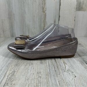 Cole Haan Tali   Leather Slip On Leather Bow Ballet Flats Metallic Pewter #100